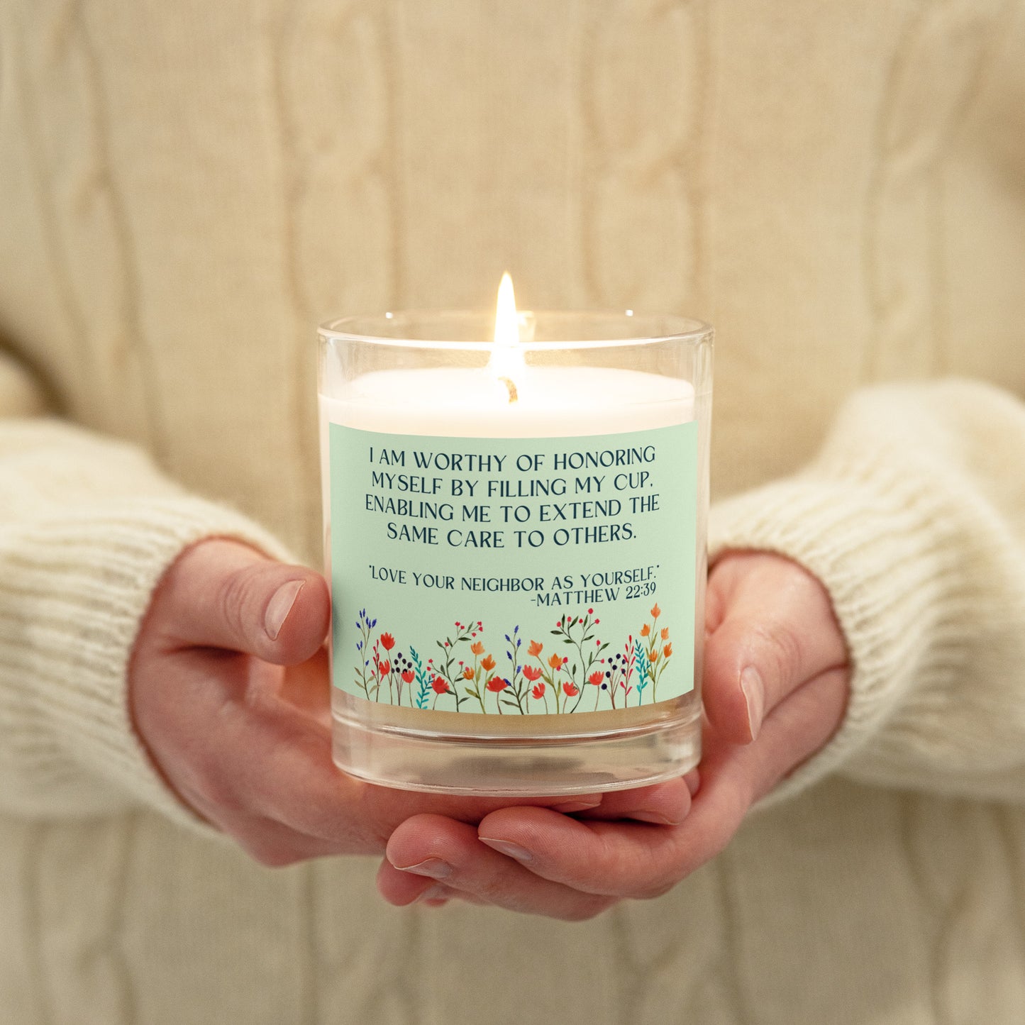 Matthew 22:39 Glass jar soy wax candle