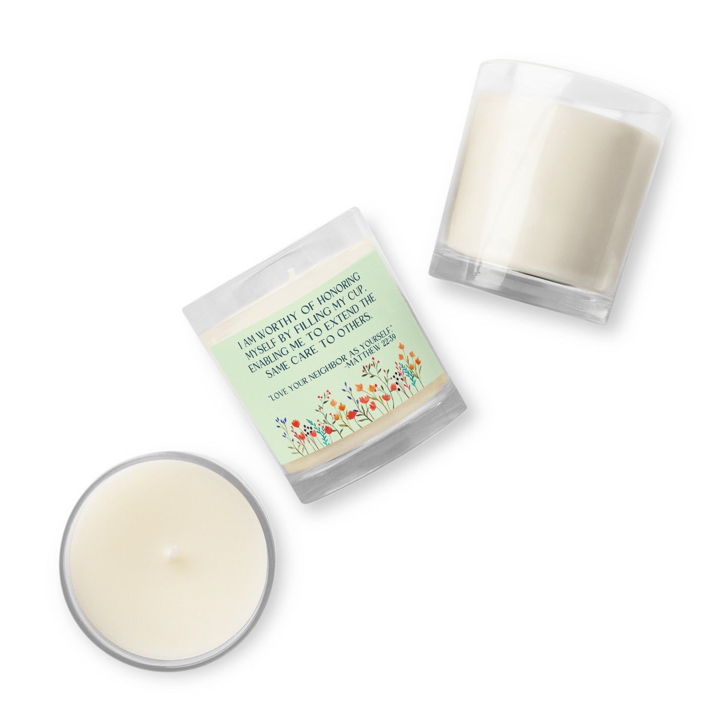 Matthew 22:39 Glass jar soy wax candle