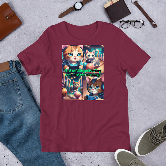 "Cats at Play: Bowling and Button Mashing!" Unisex T-Shirt by Asher