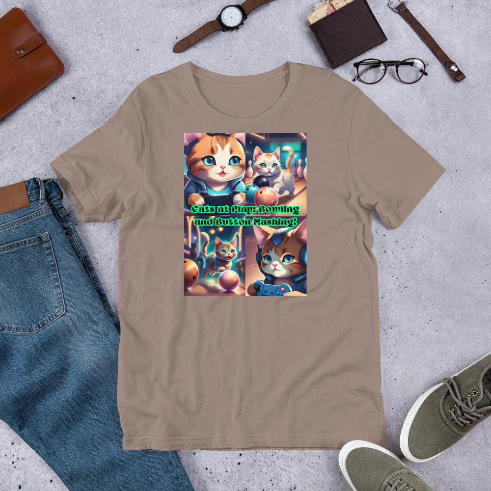 "Cats at Play: Bowling and Button Mashing!" Unisex T-Shirt by Asher